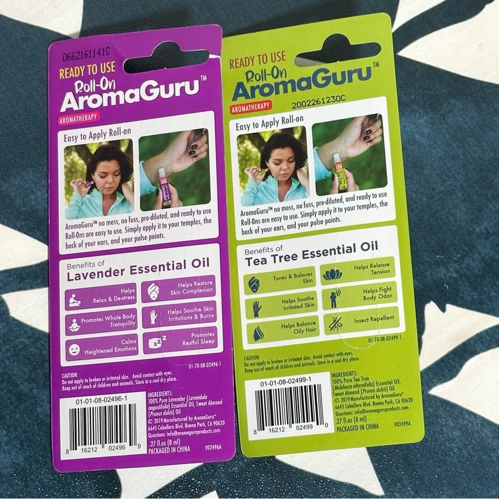 NEW AROMA GURU 2 - Roll On Tea Tree Oil & Lavender Essential Oil